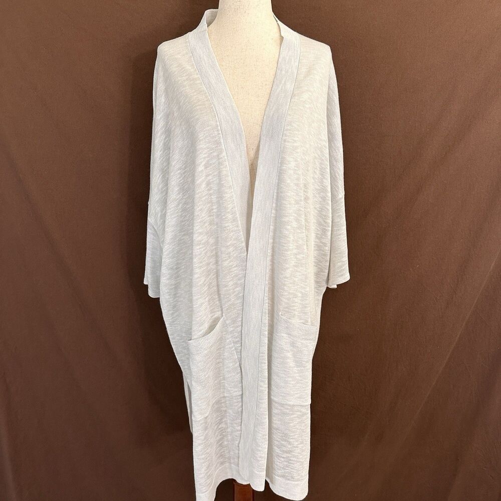 Chico's Cardigan Sweater Two Pocket Open Front 3/4 Sleeve size 3 XL Silver